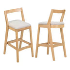 Lot de 2 tabourets de bar modernes en bois avec dossier incurvé – Assise tapissée beige, hauteur d'assise de 76 cm