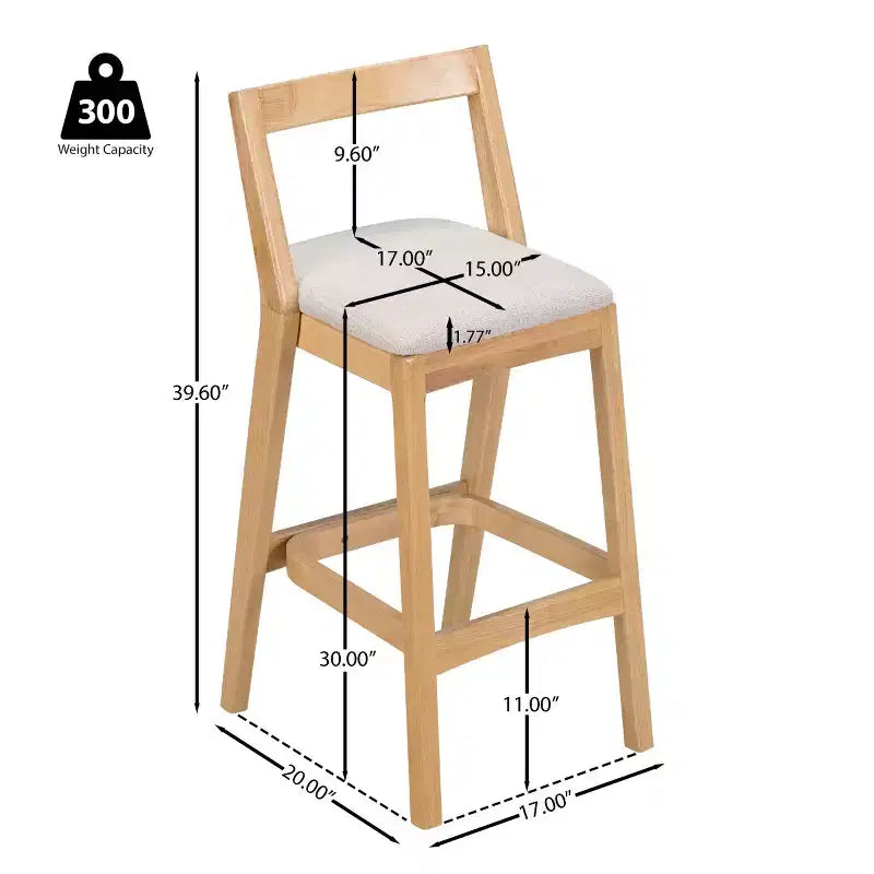 Lot de 2 tabourets de bar modernes en bois avec dossier incurvé – Assise tapissée beige, hauteur d'assise de 76 cm