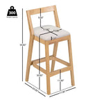 Lot de 2 tabourets de bar modernes en bois avec dossier incurvé – Assise tapissée beige, hauteur d'assise de 76 cm