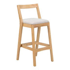 Lot de 2 tabourets de bar modernes en bois avec dossier incurvé – Assise tapissée beige, hauteur d'assise de 76 cm