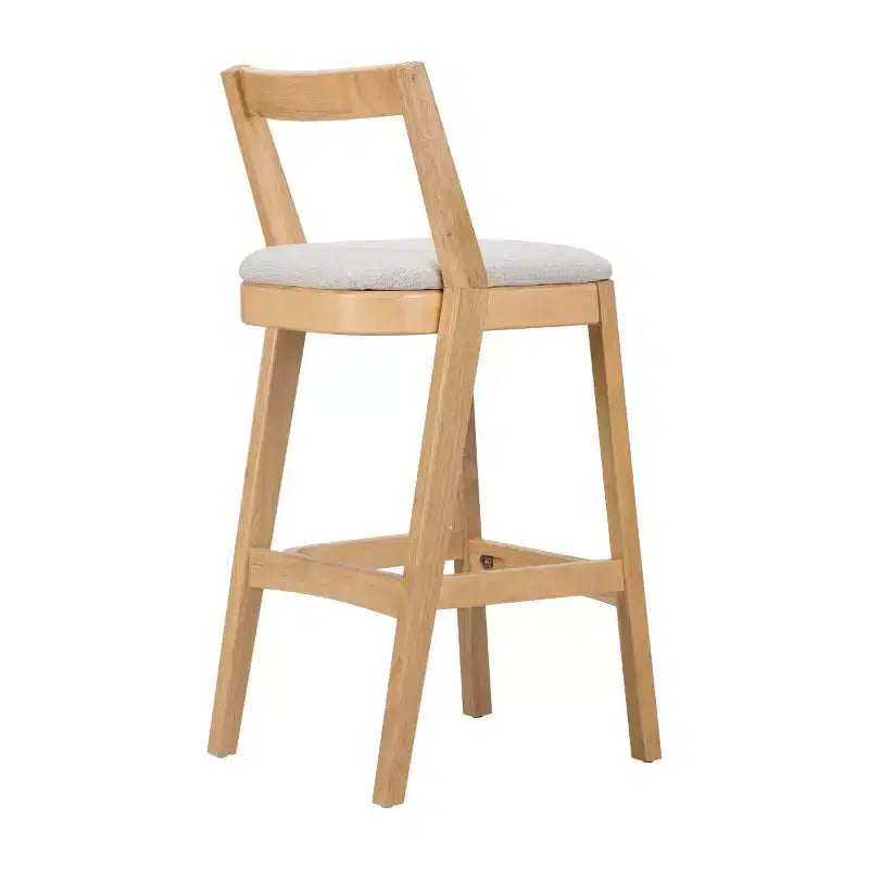 Lot de 2 tabourets de bar modernes en bois avec dossier incurvé – Assise tapissée beige, hauteur d'assise de 76 cm