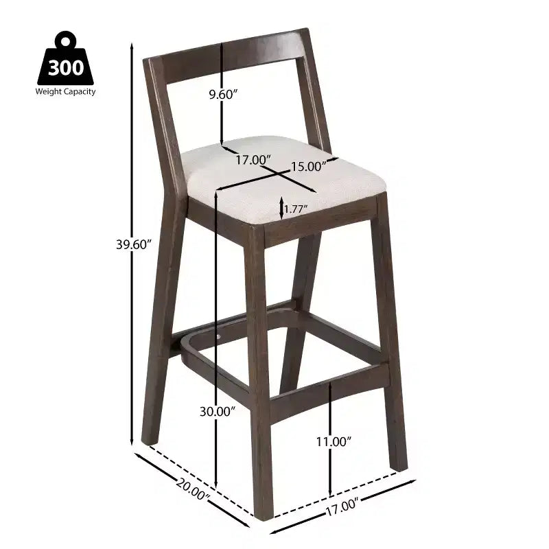 Lot de 2 tabourets de bar modernes en bois avec dossier incurvé – Assise tapissée beige, hauteur d'assise de 76 cm