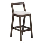 Lot de 2 tabourets de bar modernes en bois avec dossier incurvé – Assise tapissée beige, hauteur d'assise de 76 cm