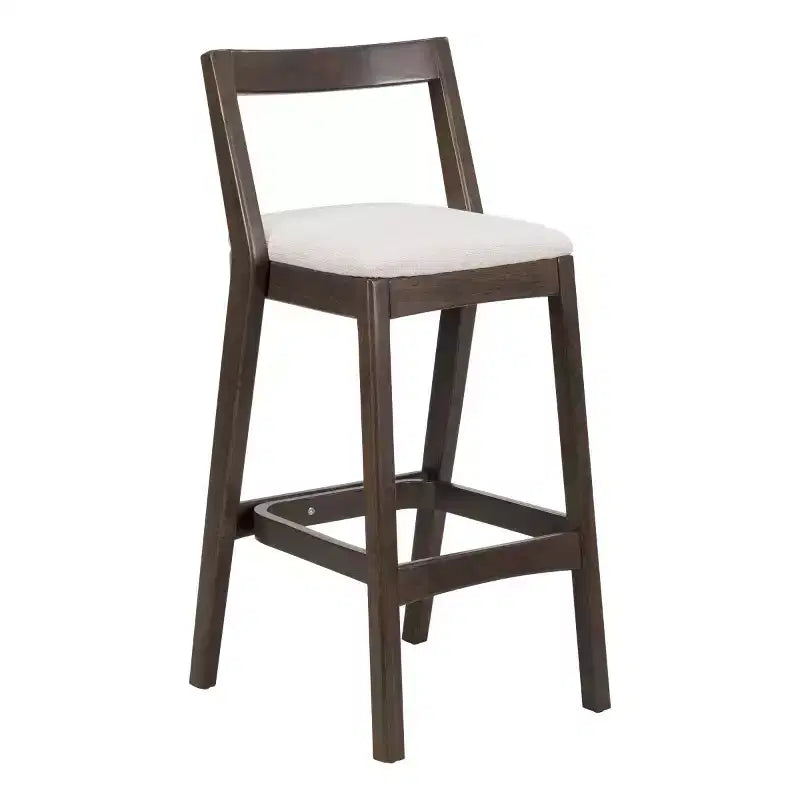 Lot de 2 tabourets de bar modernes en bois avec dossier incurvé – Assise tapissée beige, hauteur d'assise de 76 cm