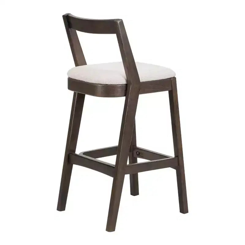 Lot de 2 tabourets de bar modernes en bois avec dossier incurvé – Assise tapissée beige, hauteur d'assise de 76 cm