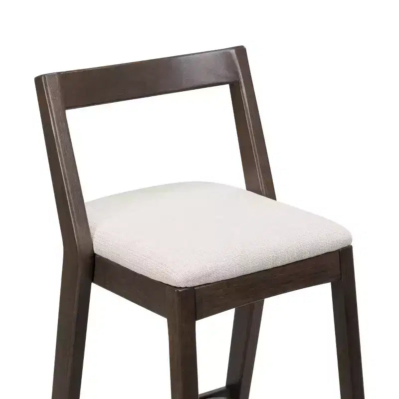 Lot de 2 tabourets de bar modernes en bois avec dossier incurvé – Assise tapissée beige, hauteur d'assise de 76 cm