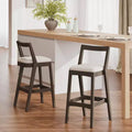 Set of 2 Modern Wooden Bar Stools with Curved Back, Beige Upholstered Seat, 30 Seat Height Stools for Kitchen Island or Home Bar-Panipeachy