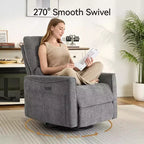 Fauteuil inclinable, pivotant et berçant motorisé avec ports USB et USB-C, fauteuil de nurserie avec support lombaire
