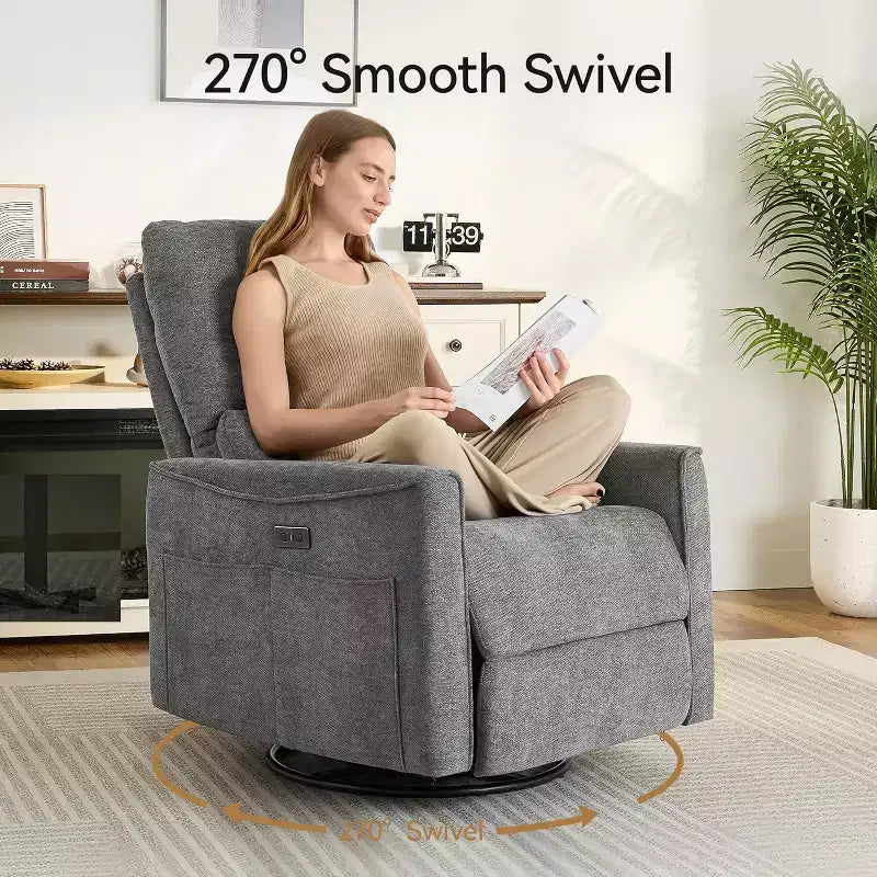 Fauteuil inclinable, pivotant et berçant motorisé avec ports USB et USB-C, fauteuil de nurserie avec support lombaire