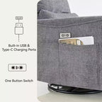 Fauteuil inclinable, pivotant et berçant motorisé avec ports USB et USB-C, fauteuil de nurserie avec support lombaire