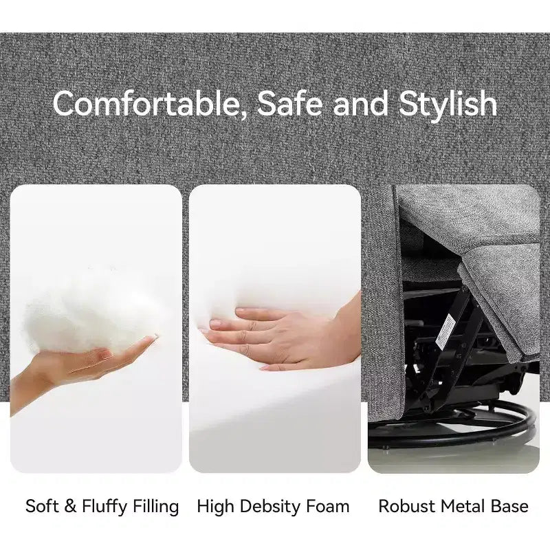 Fauteuil inclinable, pivotant et berçant motorisé avec ports USB et USB-C, fauteuil de nurserie avec support lombaire
