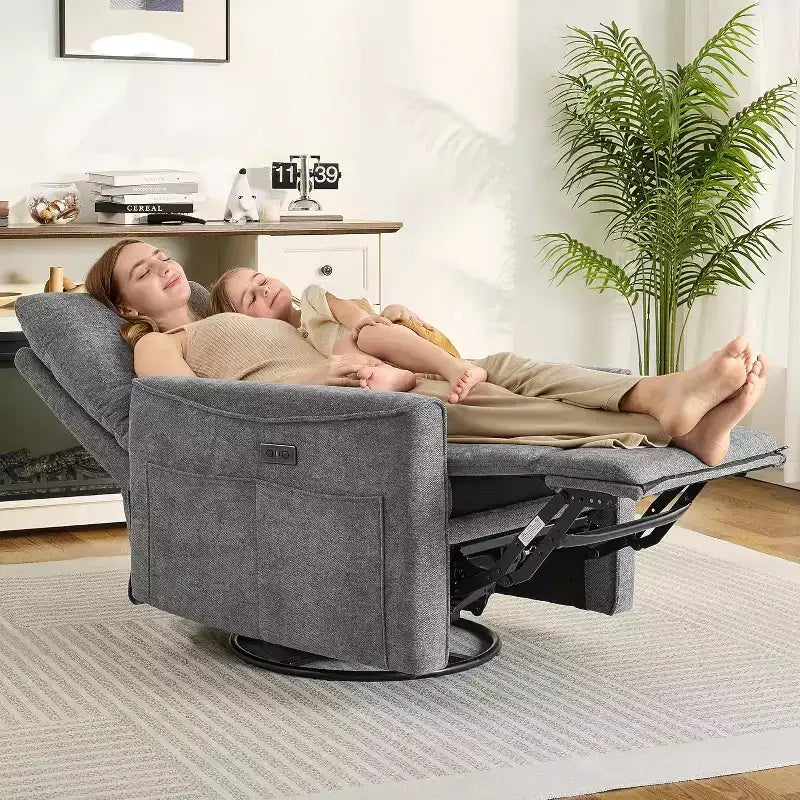 Fauteuil inclinable, pivotant et berçant motorisé avec ports USB et USB-C, fauteuil de nurserie avec support lombaire