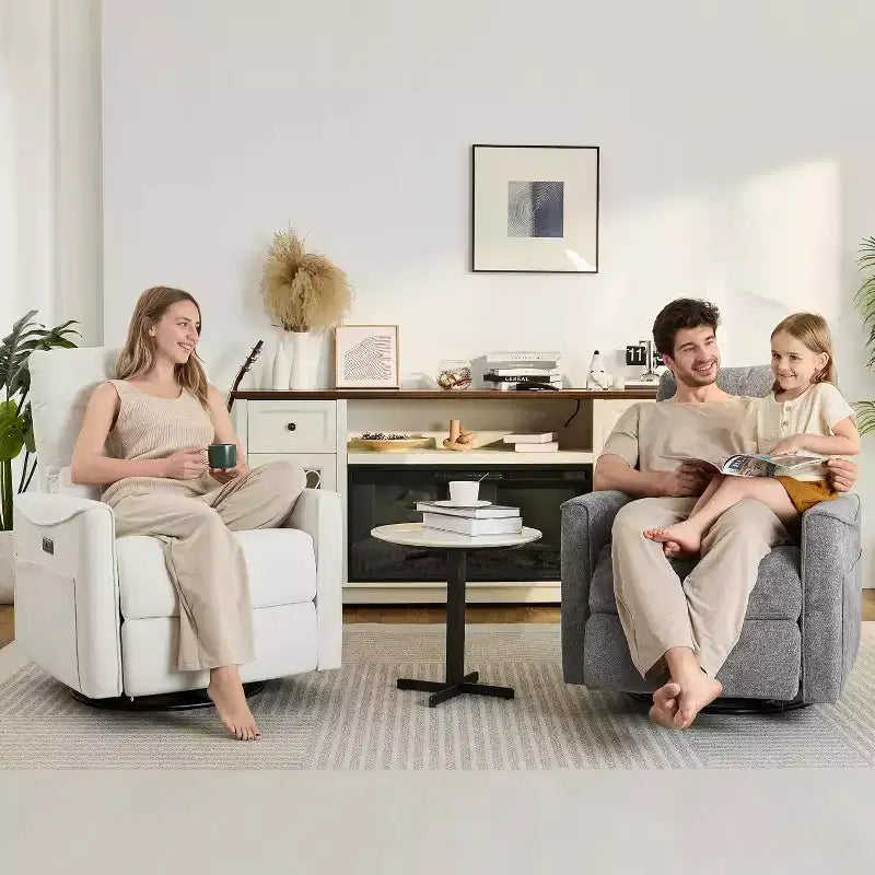 Fauteuil inclinable, pivotant et berçant motorisé avec ports USB et USB-C, fauteuil de nurserie avec support lombaire