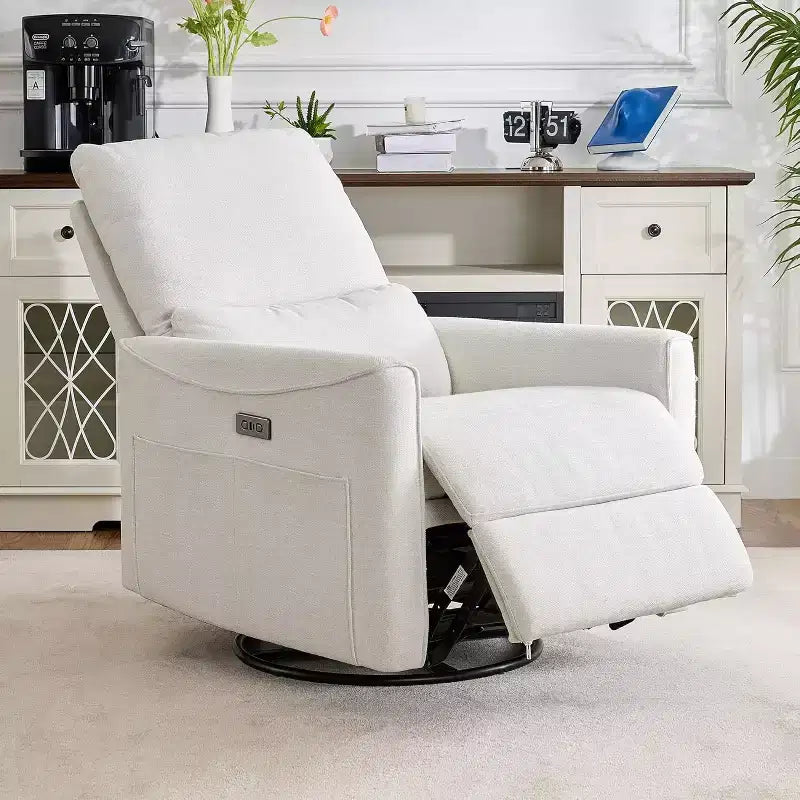 Dyonery Power Swivel Rocker Recliner Sofa, Small Electric Reclining Sofa with USB & Type-C Ports, Glider Nursery Chair with Lumbar Support