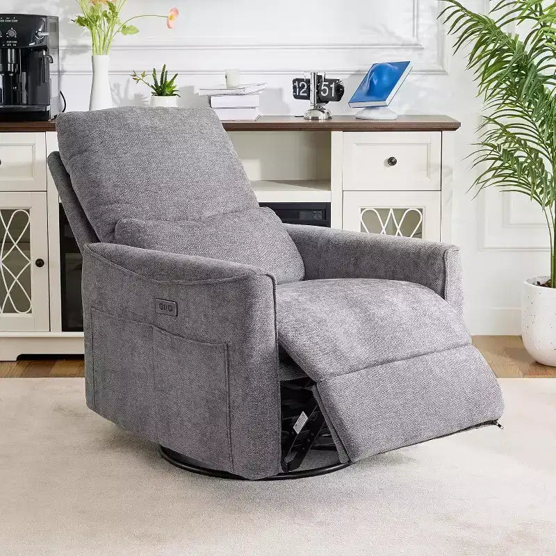 Fauteuil inclinable, pivotant et berçant motorisé avec ports USB et USB-C, fauteuil de nurserie avec support lombaire