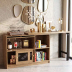 44.4 Extendable Dining Table with Storage Cabinet, Flip-Up Door, and Sliding Door Walnut Gaoyangjiaju
