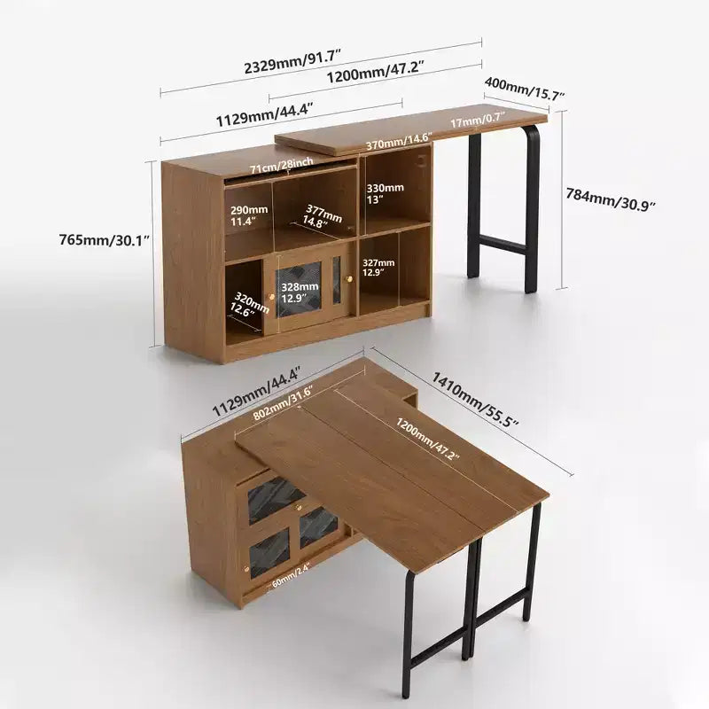 44" Extendable Dining Table with Storage Cabinet, Flip-Up & Sliding Doors – Walnut