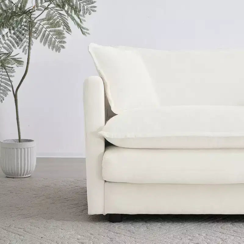 Canapé Causeuse 2 Places en Chenille Moderne avec 4 Oreillers – Blanc, Design Modulaire