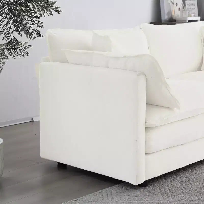 Canapé Causeuse 2 Places en Chenille Moderne avec 4 Oreillers – Blanc, Design Modulaire