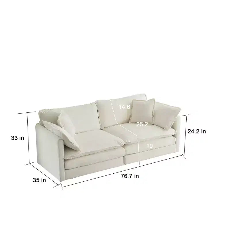 Canapé Causeuse 2 Places en Chenille Moderne avec 4 Oreillers – Blanc, Design Modulaire