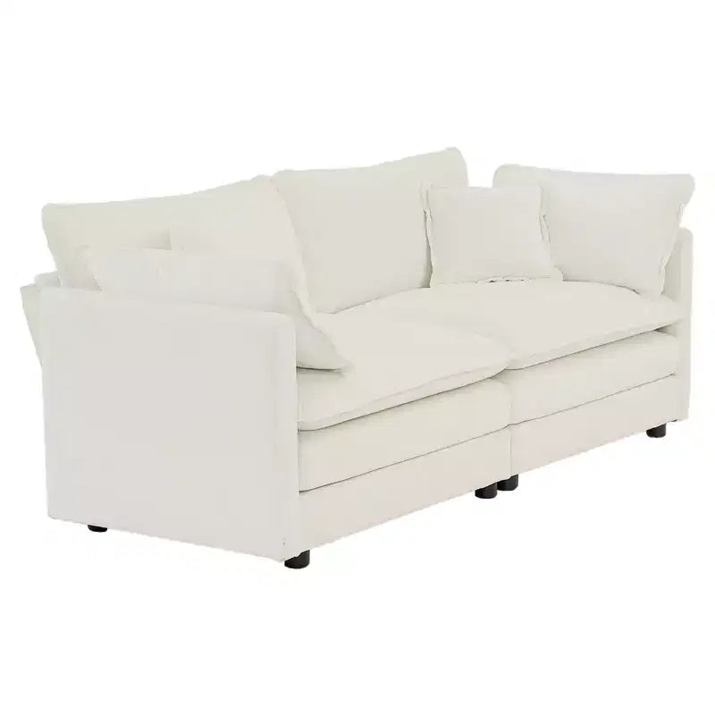 Canapé Causeuse 2 Places en Chenille Moderne avec 4 Oreillers – Blanc, Design Modulaire