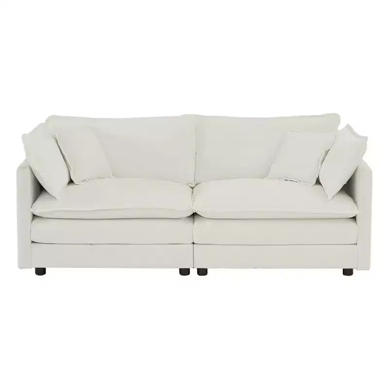 Canapé Causeuse 2 Places en Chenille Moderne avec 4 Oreillers – Blanc, Design Modulaire