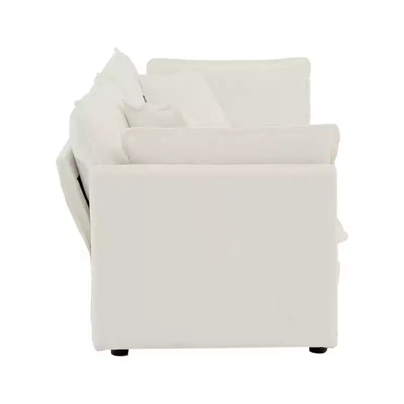 Canapé Causeuse 2 Places en Chenille Moderne avec 4 Oreillers – Blanc, Design Modulaire