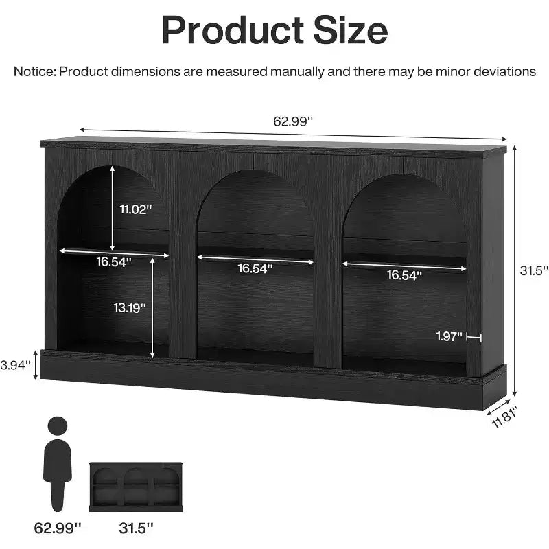 Console étroite d'entrée de 63 pouces avec étagère de rangement à 3 niveaux – Style Ferme Moderne, Noir