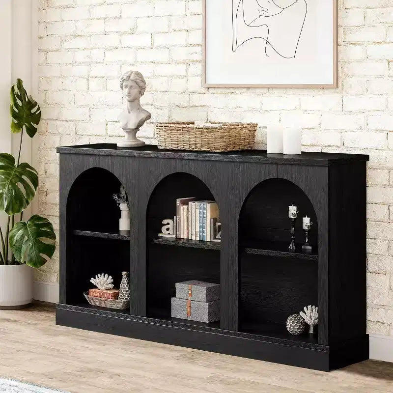 Console étroite d'entrée de 63 pouces avec étagère de rangement à 3 niveaux – Style Ferme Moderne, Noir