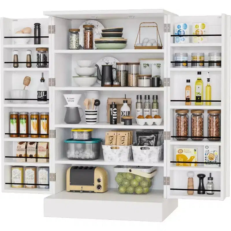 Meuble de cuisine blanc avec 2 portes et étagères réglables – Armoire de rangement pour aliments autoportante de 103 cm
