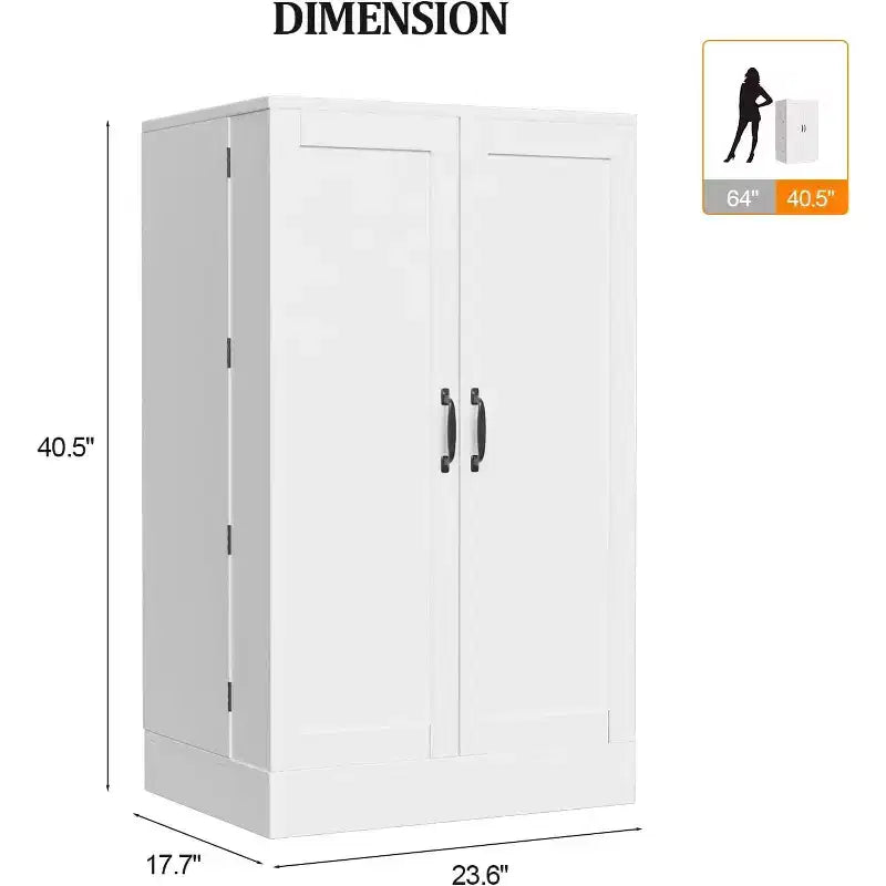 Meuble de cuisine blanc avec 2 portes et étagères réglables – Armoire de rangement pour aliments autoportante de 103 cm