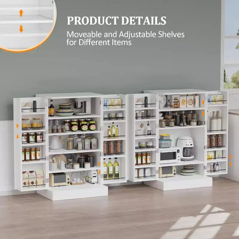 Meuble de cuisine blanc avec 2 portes et étagères réglables – Armoire de rangement pour aliments autoportante de 103 cm