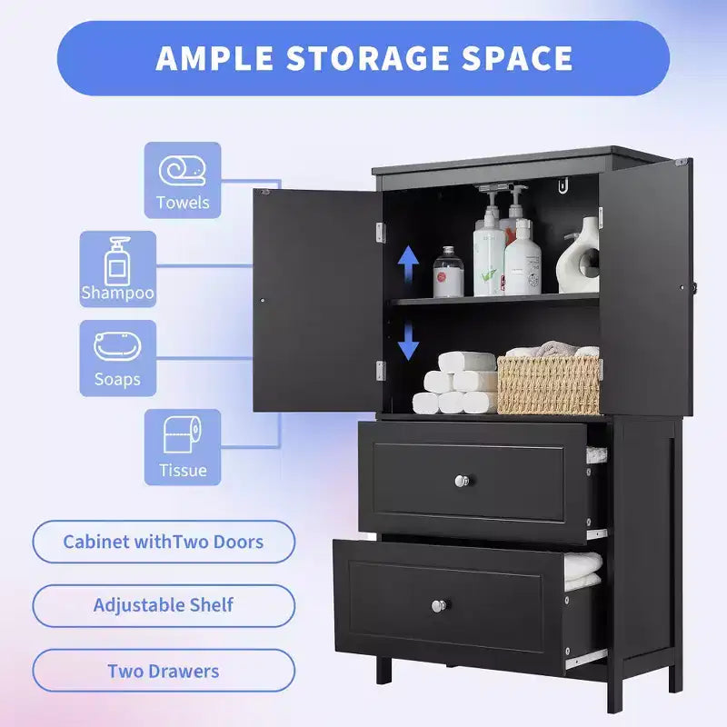 Meuble de Rangement Autonome en Bois avec 2 Portes et Étagères Réglables – Marron Rustique