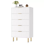 Fluted 5-Drawer Wood Dresser, Tall Chest of Drawers for Bedroom, White