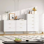 Commode haute à 5 tiroirs en bois cannelé, pour chambre, blanc