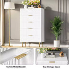 Commode haute à 5 tiroirs en bois cannelé, pour chambre, blanc
