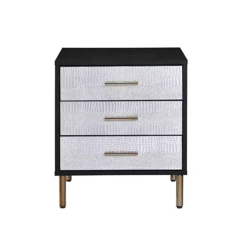 19" Myles Nightstand Black, Silver and Gold Finish - Acme Furniture: Contemporary Square Design, Metal Frame
