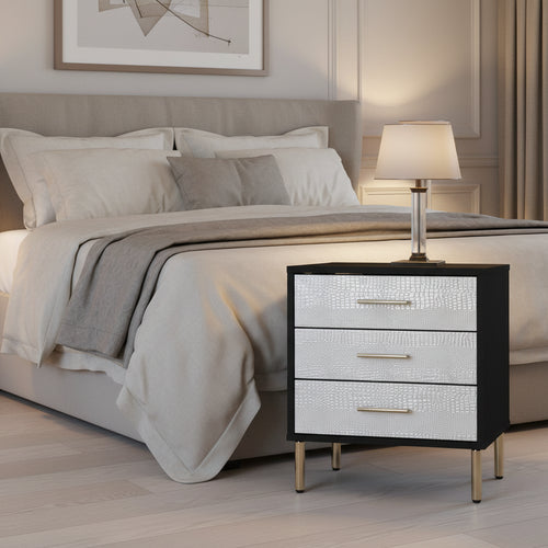 19" Myles Nightstand Black, Silver and Gold Finish - Acme Furniture: Contemporary Square Design, Metal Frame