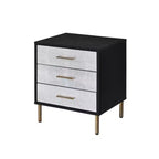 19" Contemporary Nightstand – Black, Silver & Gold Finish, Metal Frame with Drawer