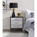 19" Contemporary Nightstand – Black, Silver & Gold Finish, Metal Frame with Drawer