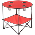 Table de pique-nique pliante portable avec étagère et porte-gobelets – Imperméable, utilisation extérieure, sac de transport inclus