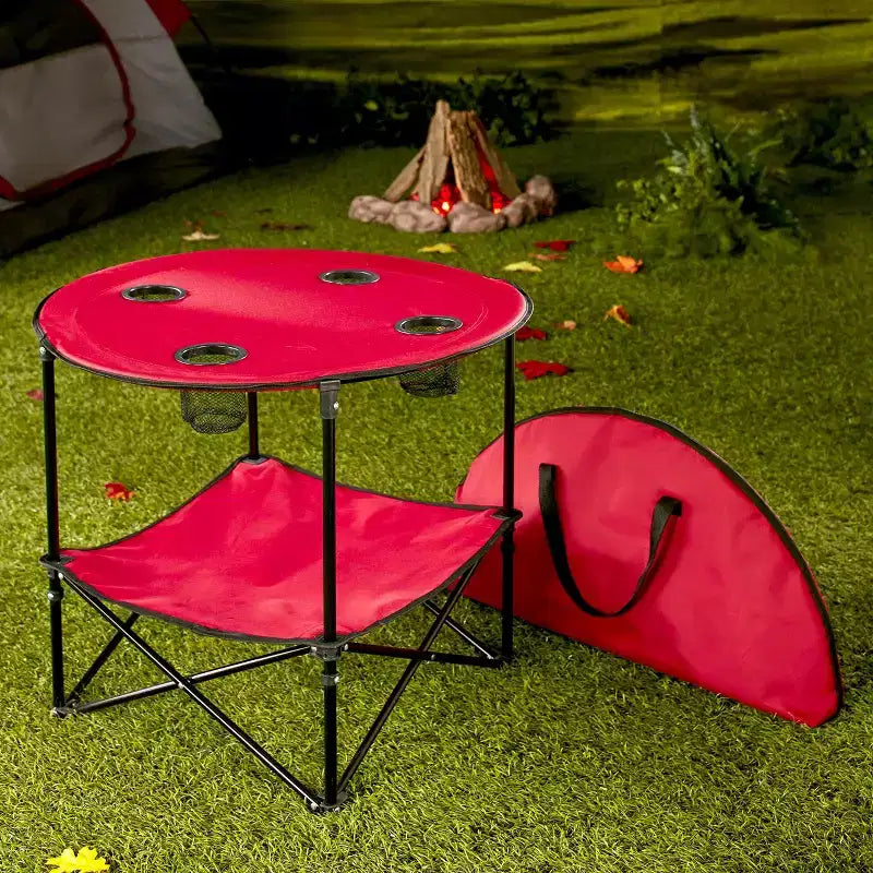 Table de pique-nique pliante portable avec étagère et porte-gobelets – Imperméable, utilisation extérieure, sac de transport inclus