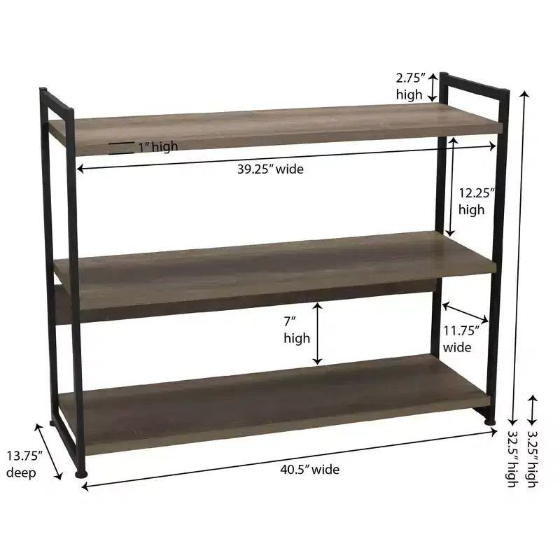 Bibliothèque à 3 étagères de 82,5 cm de large – Cadre en métal industriel, style Jamestown